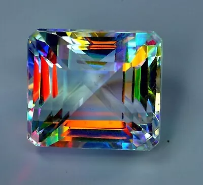 60 CT+  Natural Mystic Topaz Rainbow Color Emerald Cut Certified Gemstone • $0.06