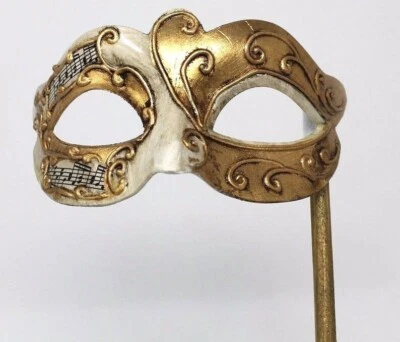 £16.99 • Buy Ivory & Gold Musical Notes Venetian Masquerade Carnival Party Ball Mask On Stick
