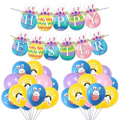 Happy Easter Party Set Party Supplies Banner Balloons Easter Decoration • $9.99