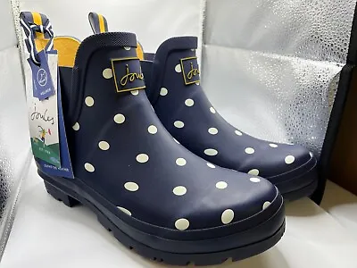 Joules WELLIBOB Womens Waterproof Rubber Wellington Boots-French Navy Spot-US 10 • $54.40