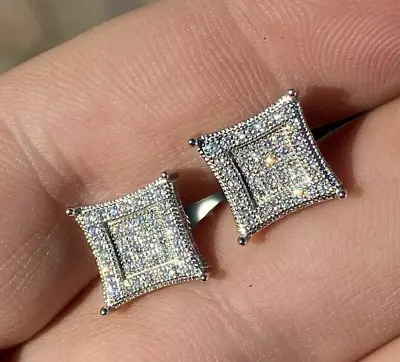 1.20Ct Round Moissanite Tester Pass Cluster Stud Earrings 14K White Gold Plated • $110.92