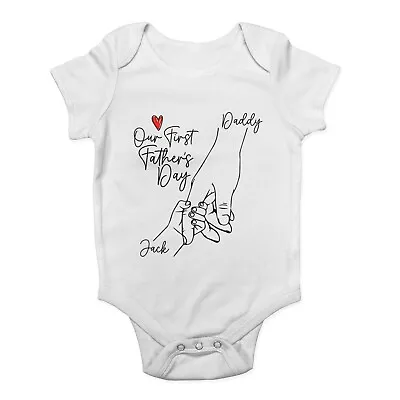 £6.99 • Buy Personalised Our First Father's Day Daddy Baby Grow Vest Bodysuit Boy Girls Gift