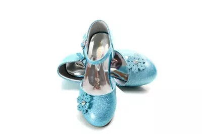 ELSA & ANNA® Quality Girls Princess Snow Queen Wedged Party Shoes Sandals BLU11 • £16.99