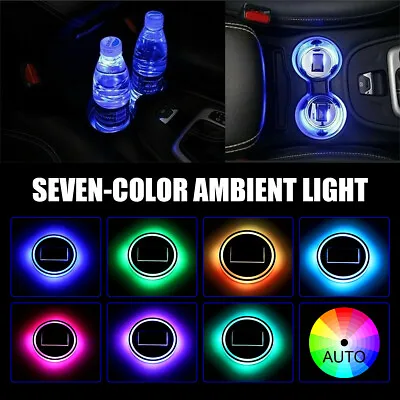 $12.99 • Buy 2x LED Solar Cup Pad Car Light Cover Interior Decoration Car Light Accessories