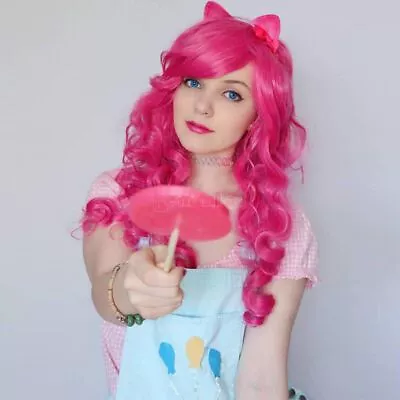 Long Curly Pink My Little Pony Cosplay Wigs 70cm Women Party Synthetic Hair • $13.64