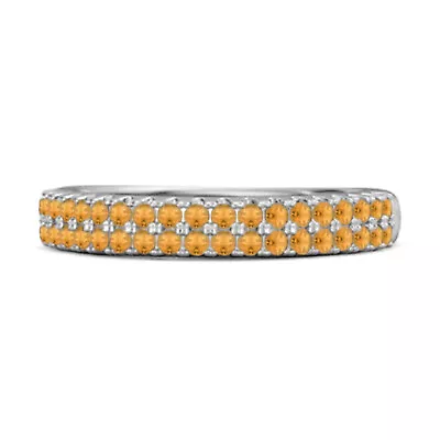 Half Eternity Band 2 MM Round Natural Citrine Dual Line Ring 925 Sterling Silver • $36.44