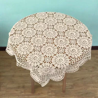 $14.39 • Buy Vintage Hand Crochet Lace Tablecloth Square Cotton Table Cloth Topper Floral 23 