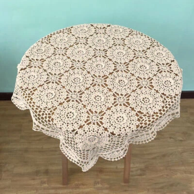 $14.39 • Buy Vintage Hand Crochet Lace Tablecloth Square Cotton Table Cloth Topper Floral 23 