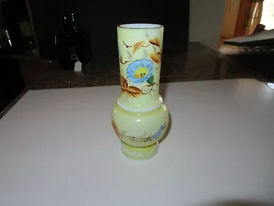 Cased Glass Bristol? Glass Vase W/hand Painted Flowers-8 3/4  Tall • $30