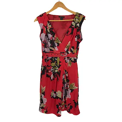 Mango Suit Wrap Dress Red Size EU XL Floral V-Neck Cap Sleeve Lined  Women's  • £9.99