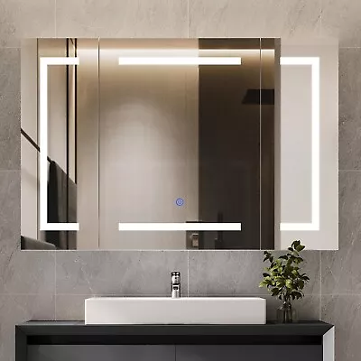 LED Lights Wall Medicine Cabinet With Mirror And Storage 3 Doors For Bathroom • $218.49