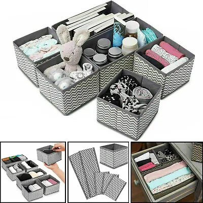 6Pcs/Set Storage Drawer Organiser Storage Box Tidy Socks Bra Ties Draw Divider • £9.94