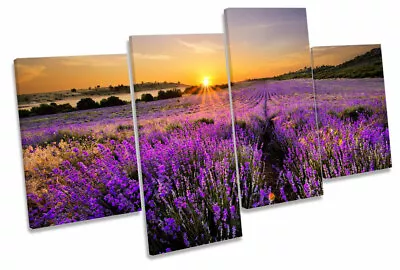 Sunset Lavender Floral Field Landscape MULTI CANVAS WALL ART Boxed Framed • £67.99