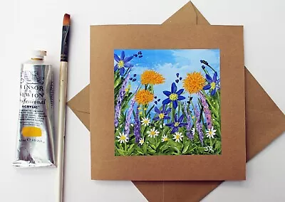 REAL PAINTING: Hand-painted Card  Wild Meadow #46  W/envelope By Judith Rowe • £4.50