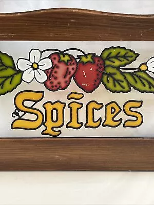 VTG FARM HOUSE STYLE Spice Shelf With Stained Glass Front 5 Jars Included • $27.89