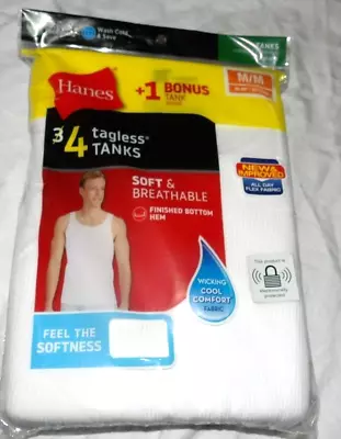 HANES Pkg Of 4 Tagless RIBBED White TANK Shirt MENS Size M 38-40  NEW • $9