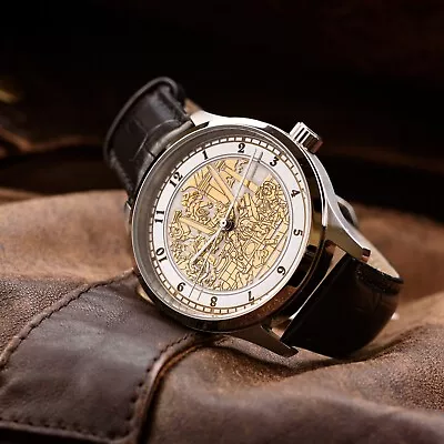 Engraved Dial Watch Mens Automatic Japan Movement 40mm Water Resistant Case • $650