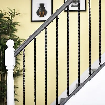 Plain Twist Black Iron Stair Spindle With Adjustable Fixing Brackets • £9