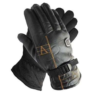 New Men's Thermal Faux Fur Lining Leather Gloves With Strap Winter Black • $8.99