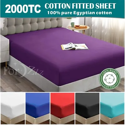 2000TC 100% Egyptian Cotton Fitted Sheet Super King Single Double Queen Size Bed • $34.99