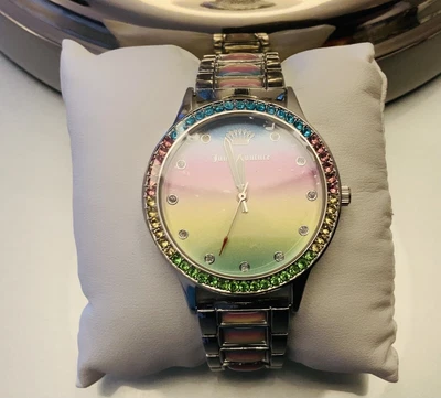 £64.99 • Buy Juicy Couture Black Label Silver LK Pride Rainbow Crystal Crown Wrist Watch