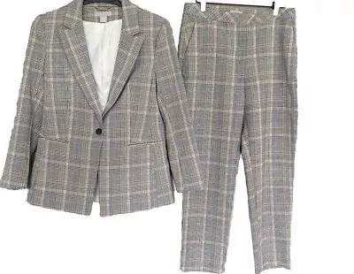 H&M Women's 2pc Suit Set Size 8  Blazer Jacket Slim Pants Size 6 Plaid  Stretch • $38