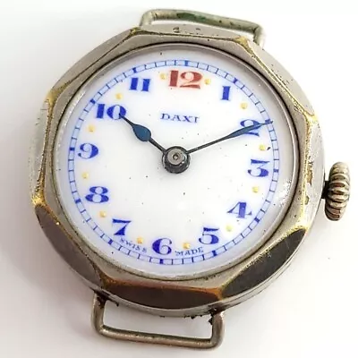 £45 • Buy ANTIQUE  DAXI  ART DECO 1910S 1920s WATCH TRENCH STYLE RED 12 VINTAGE WRISTWATCH