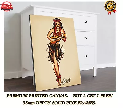 Sailor Jerry Tattoo Aloha Girl Large CANVAS Art Print Gift A0 A1 A2 A3 A4 • £63