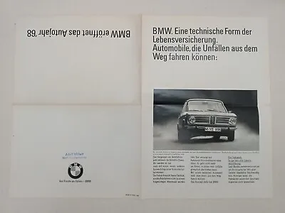 Vintage BMW 2002 Sales Broschure 1968 Double Sheet Brochure GERMAN Very Rare • $7