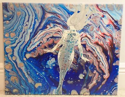 Mermaid Acrylic Art Original On Canvas Blue Ocean Nautical • $29.99