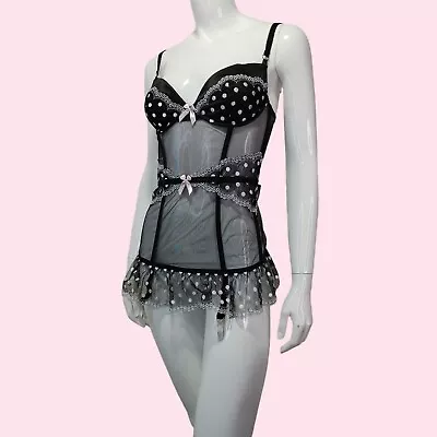 Victoria's Secret Polka Dot Suspender Corset Merry Widow Size 36C • $49.99