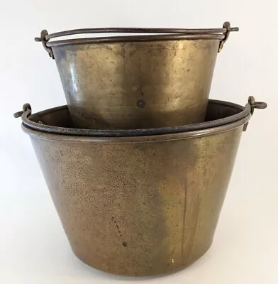 2 Antique Primitive Brass Metal Bucket Pail Handle Brown Bros Waterbury CT • $89.99