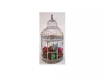 Vintage Metal Bird Cage 24  With Blue Bird Decorative Pine Cones Flowers Lights • $72.99