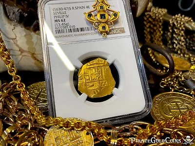 Ngc 62 Spain 4 Escudos 1630-47  Brute  Pirate Gold Coins Treasure Doubloon • $7950