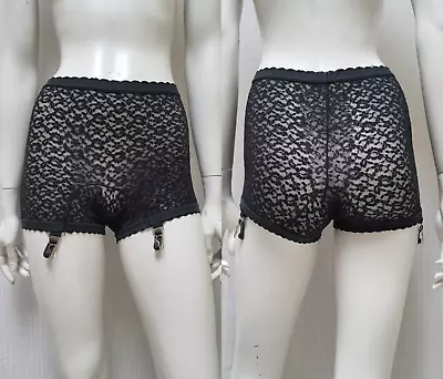 Vintage BARBARA LEE Garter Panties Strappy Shorts Stretch Black Sheer Lace - XS • $31.50