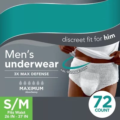 Men's Incontinence Underwear S/M Maximum Absorbency (72 Count) • $13.77