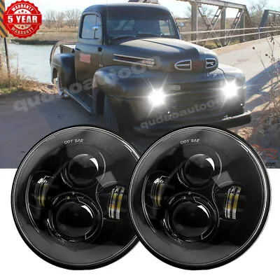 Fit Ford F1 1948 1949 1950 1951 1952 Pair 7  Inch Round LED Headlights Black DOT • $47