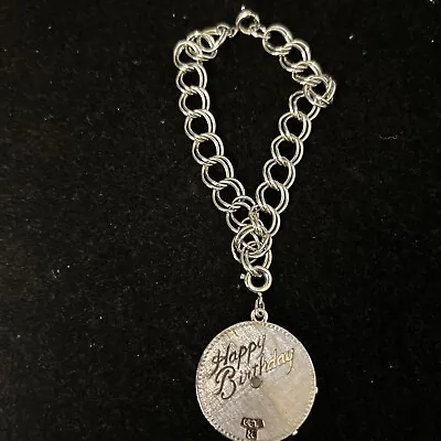 Vintage Monet Silver Tone Happy Birthday Changeable Date Charm Pendant • $14