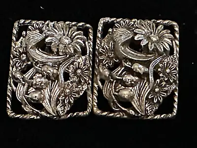 Vtg Estate Sarah Coventry Antique Garden Silver Tone Floral Flower Clip Earrings • $12.50