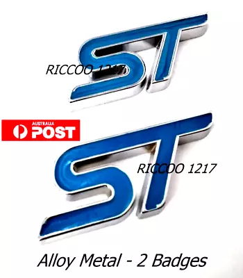 ST Badges X 2 Alloy 7 X 3cm For Ford Fiesta New Blue & Chrome • $19.95