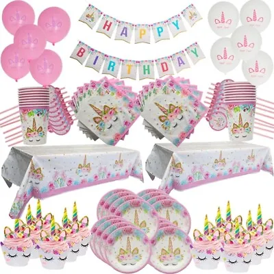 Unicorn Girls Birthday Decorations Tableware Party Supplies Children Balloons • £4.49