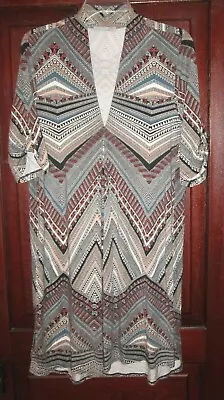 Tart M Stretch Knit Dress Ethnic Boho Print Modal Popover Short Sleeve Roll Tab • $19.79