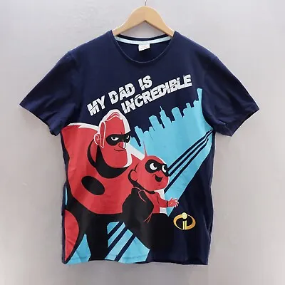 The Incredibles T Shirt Large Blue Graphic Print Disney Pixar Short Sleeve Mens • £8.99