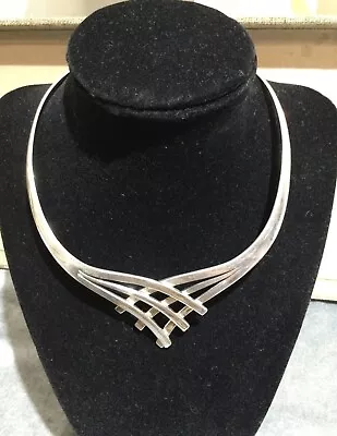 Vintage Sterling Silver Modernist Collar Necklace Cuff Choker Crisscross Design • $69