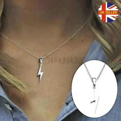 Small Thunder Bolt Flash Lightning Pendant Silver Choker Chain Fashion Necklace • £3.99