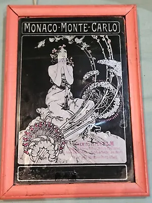 Alphonse Mucha Monaco Monte Carlo Art Nouveau Printed Small Mirror Picture GC • £32.99