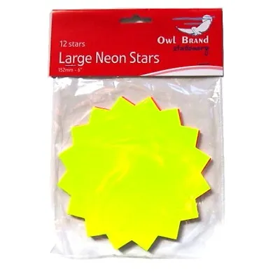 Neon Pricing Star Flash Cards - Large Stars - 12 Pack 152mm X 152mm • £3.85