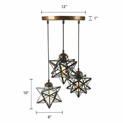 Modern Moravian Star Glass Pendant Lamp Chandelier Light 3-Light Ceiling Fixture • $83.60