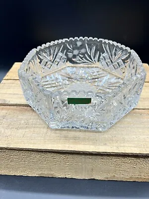 Vintage Irena Polish Crystal Bowl Floral Octagon 24% Lead 7”- New W/o Box • $25