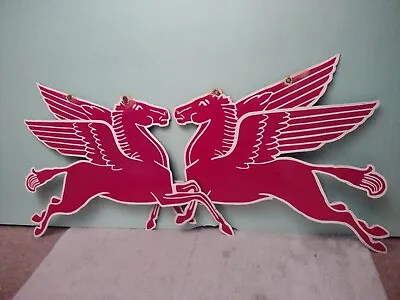 2 Vintage Automotive: Mobil Mobigas Pegasus's Winged Horse Porcelain Sign Rare  • $1700